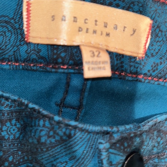 Sanctuary size 32 The Charmer aqua green paisley print jeans true to size - Picture 8 of 16